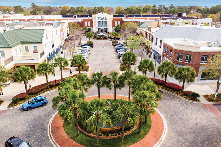 Shopping center with palm trees