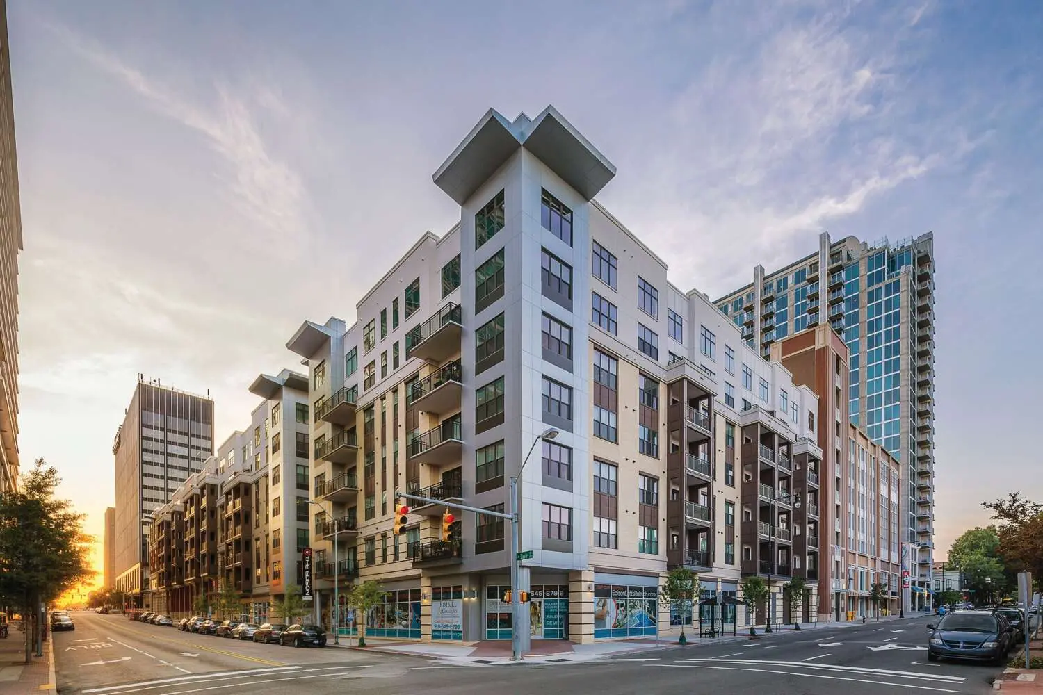 Exterior view of The Edison Lofts apartment building in Raleigh, North Carolina